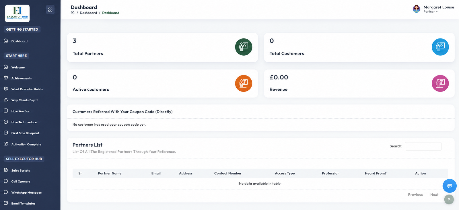 Executor Hub partner dashboard preview